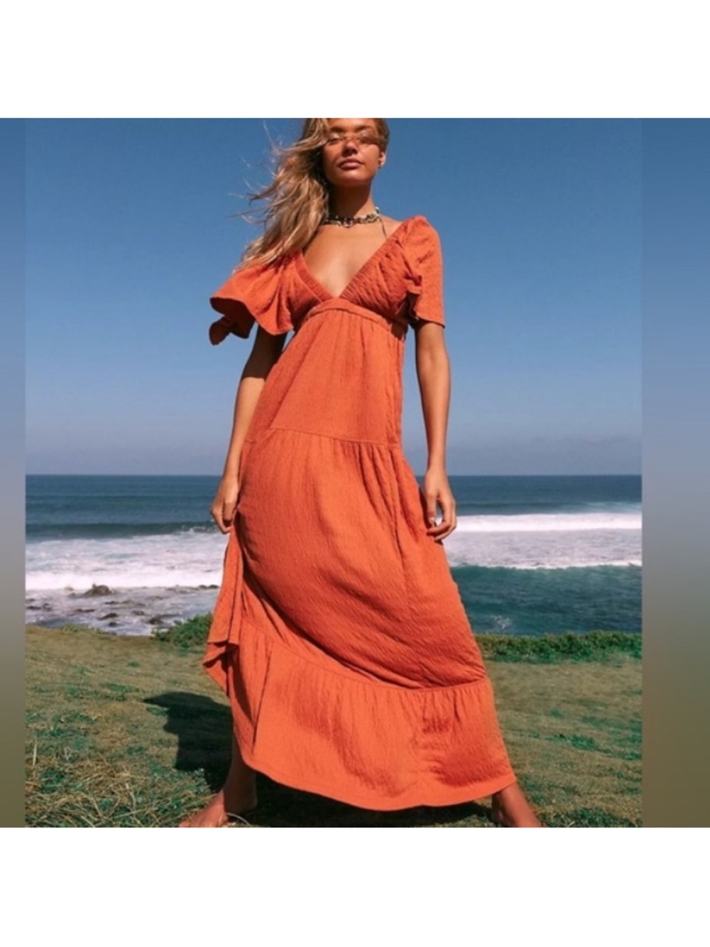 Free People Beach La La Maxi Dress in Wild Papaya, Size S